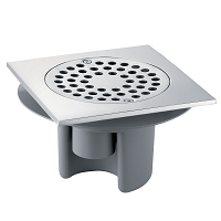 DELABIE REF.683 SIPHON DE SOL 150/150 CHR SORTIE DROITE D.40/50 GARDE D'EAU