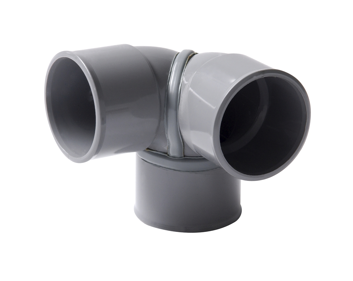 Pvc Evac. Coude Double d'Equerre FF
