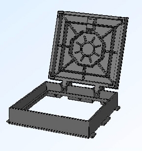 Fonte de Voirie, D400, Tampon Ouv. Carrée Sézam Articulé