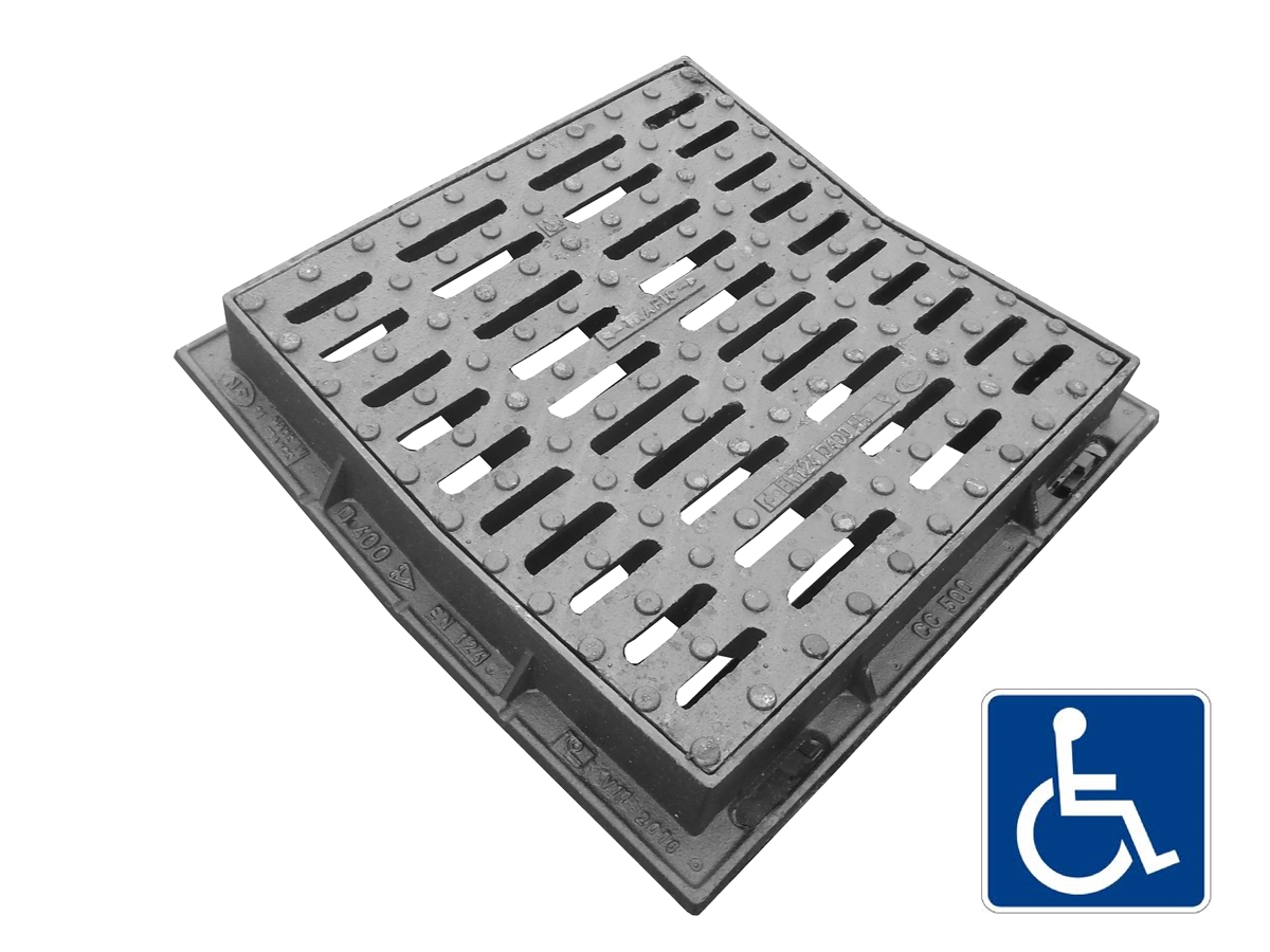 Fonte de Voirie, D400, Grille Concave Carrée PMR